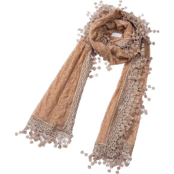 Cindy and Wendy Lightweight Soft Leaf Lace Fringes Scarf shawl for Women - Picture 1 of 10